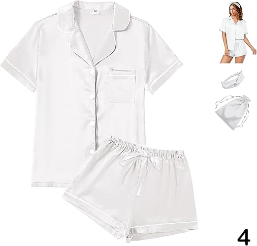 Relaxed fit satin PJs in white
