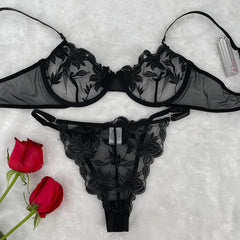Embroidered Lingerie Set | Sexy Underwear | Black & White Lace Set - MDCURVE