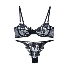 Embroidered Lingerie Set | Sexy Underwear | Black & White Lace Set - MDCURVE