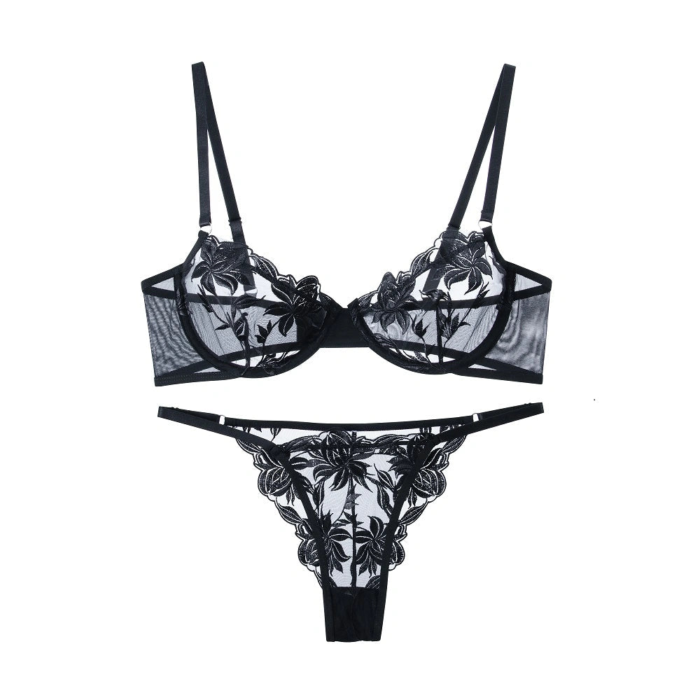 Embroidered Lingerie Set | Sexy Underwear | Black & White Lace Set - MDCURVE