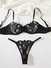 Floral Embroidery Lingerie Set | Satin & Lace Sexy Lingerie for Women - MDCURVE