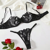 Floral Embroidery Lingerie Set | Satin & Lace Sexy Lingerie for Women - MDCURVE