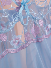 Floral Embroidery Mesh Night Dress with Deep V Split - MDCURVE