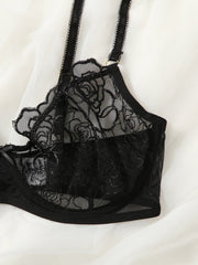 Floral Lace Underwire Lingerie Set | Sexy Embroidered Bra and V - String Panty - MDCURVE