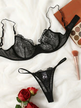 Floral Lace Underwire Lingerie Set | Sexy Embroidered Bra and V - String Panty - MDCURVE