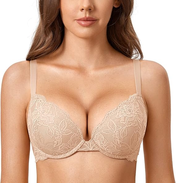 Women's Push Up Lace Bra | Underwire Plunge | Full Coverage Sexy Support - MDCURVE