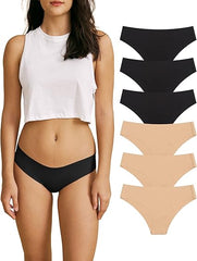 Seamless cheeky bikini panties designed for comfort and invisibility. The panties are crafted from a blend of 85% nylon and 15% elastane, providing a soft stretch fit that ensures they stay in place without rolling or slipping.