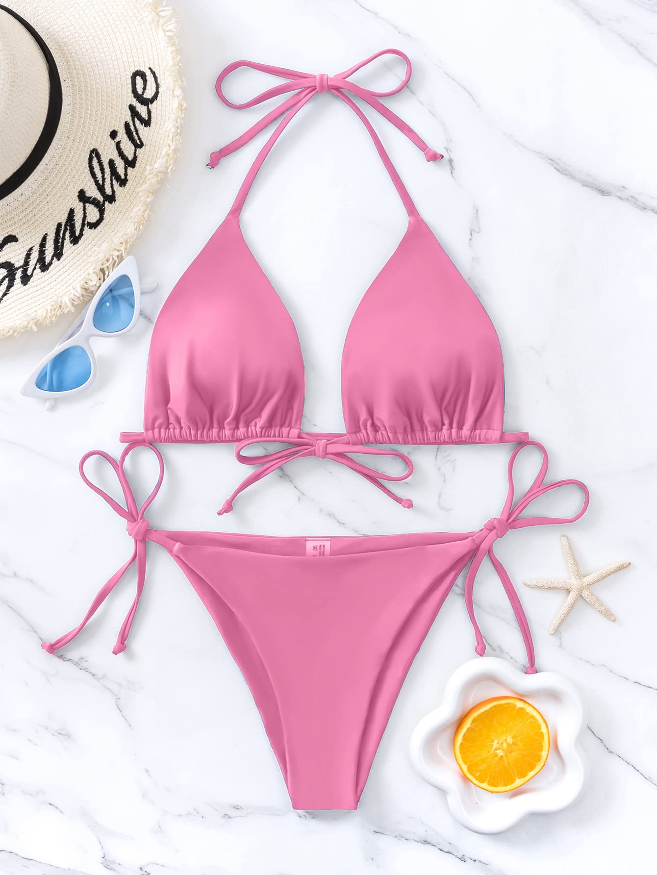 Floral Bikini Swimsuit | Two Piece Tie Side Triangle Thong | Padded Top Bathing Suit - MDCURVE