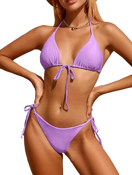 Floral Bikini Swimsuit | Two Piece Tie Side Triangle Thong | Padded Top Bathing Suit - MDCURVE