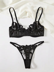 Floral Embroidery Lingerie Set | Satin & Lace Sexy Lingerie for Women - MDCURVE