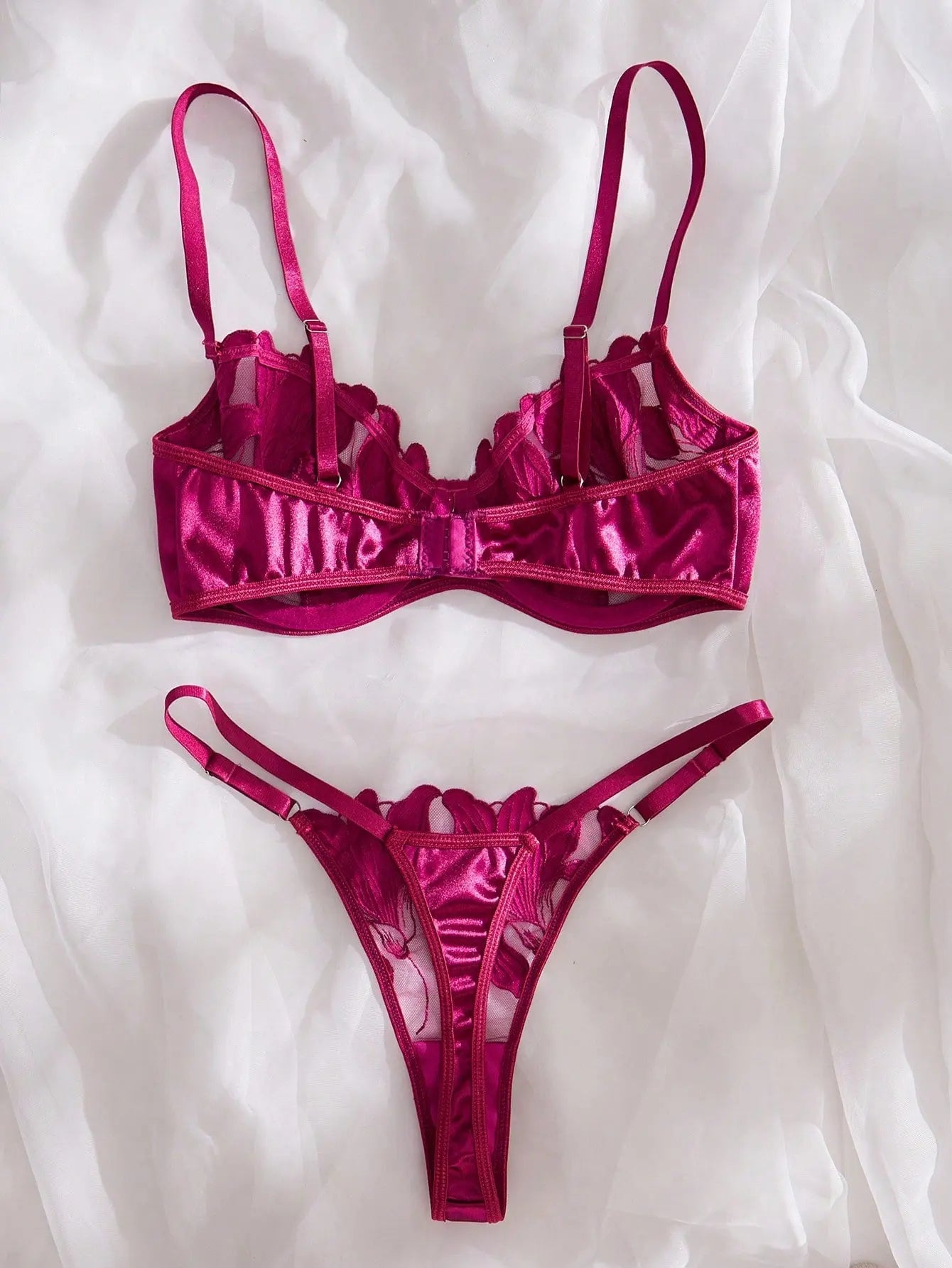 Floral Embroidery Lingerie Set | Satin & Lace Sexy Lingerie for Women - MDCURVE