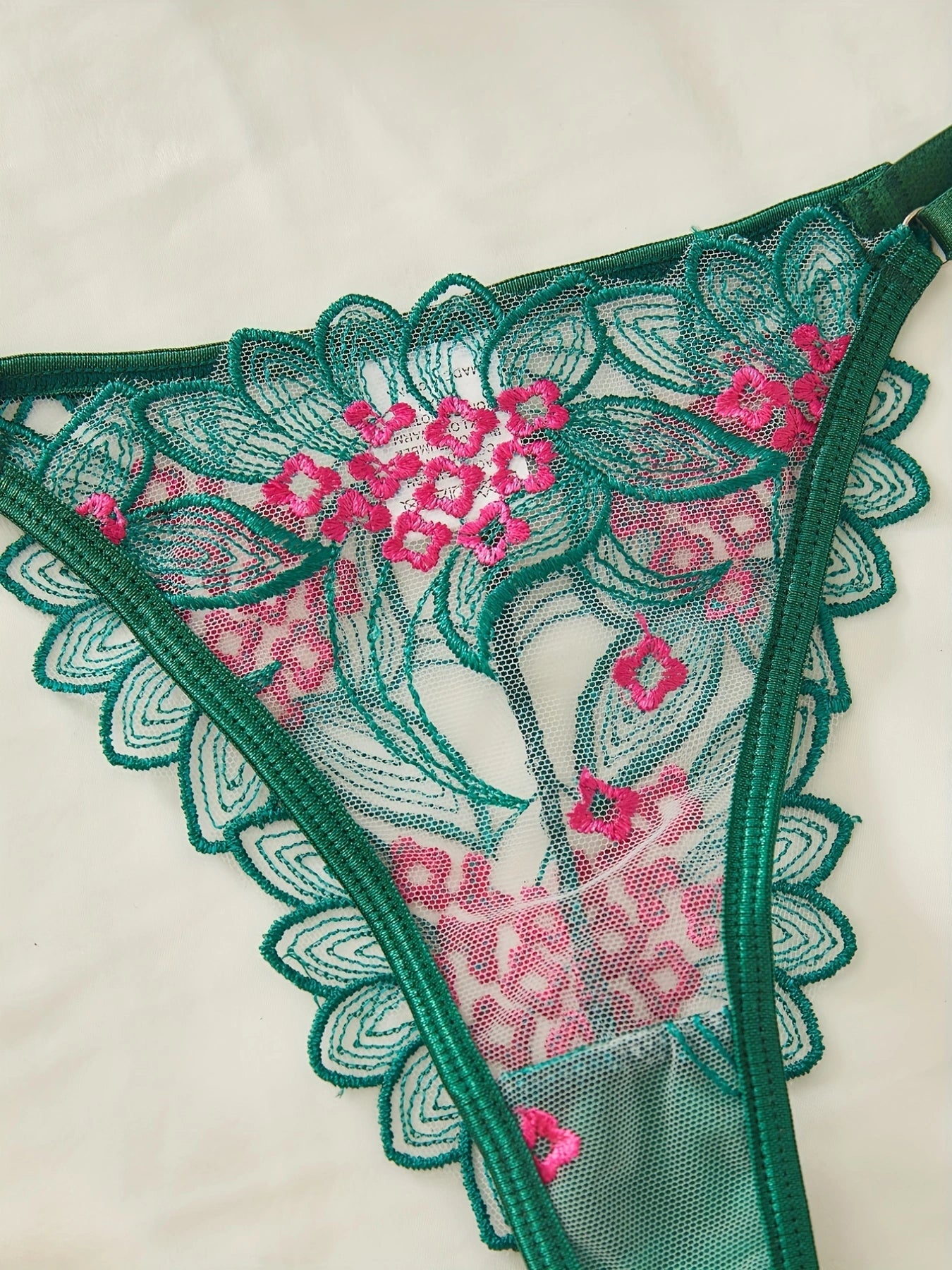 Floral Embroidery Lingerie Set | Sexy Green Mesh 2 - Piece for Women - MDCURVE