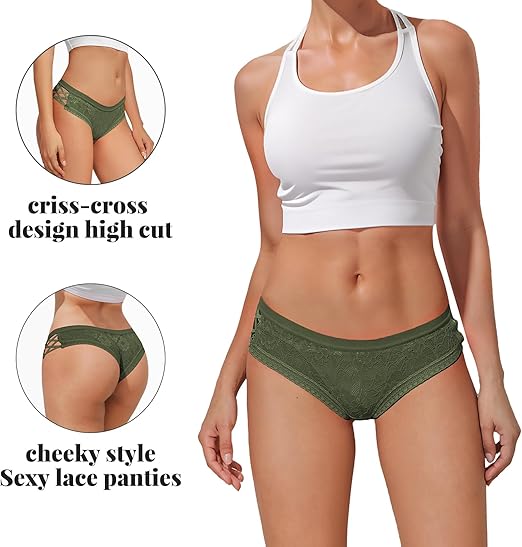 Lace Cheeky Panties | Women’s Low Rise Bikini Criss Cross Underwear 4 Pack - MDCURVE