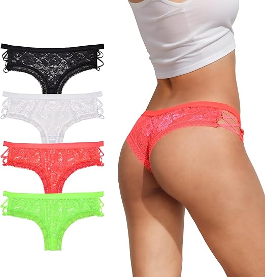 Lace Cheeky Panties | Women’s Low Rise Bikini Criss Cross Underwear 4 Pack - MDCURVE