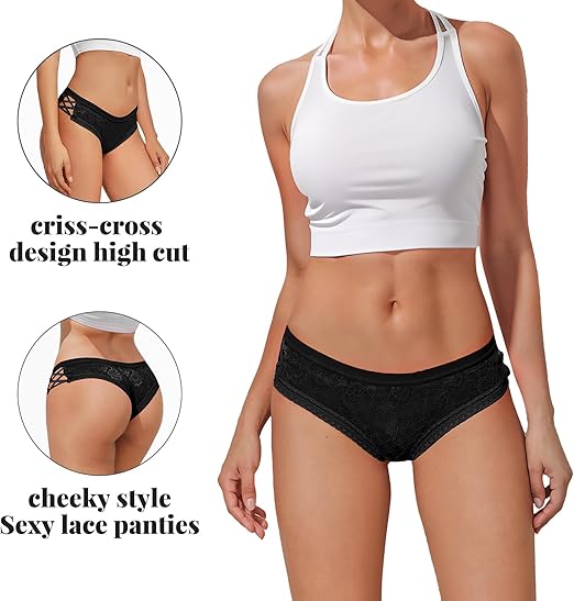 Lace Cheeky Panties | Women’s Low Rise Bikini Criss Cross Underwear 4 Pack - MDCURVE