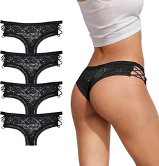 Lace Cheeky Panties | Women’s Low Rise Bikini Criss Cross Underwear 4 Pack - MDCURVE
