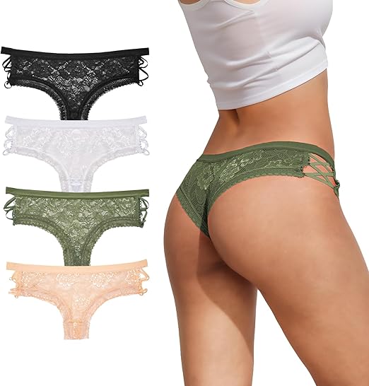 Lace Cheeky Panties | Women’s Low Rise Bikini Criss Cross Underwear 4 Pack - MDCURVE