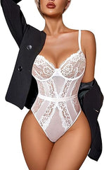 Lace Teddy Bodysuit with Snap Crotch | One Piece Underwire Lingerie - MDCURVE