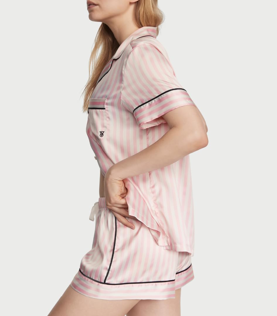 Satin Pajama Set, Short Sleeve Button Down & Shorts, Pajamas for Women - MDCURVE