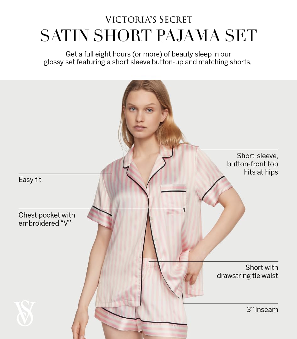 Satin Pajama Set, Short Sleeve Button Down & Shorts, Pajamas for Women - MDCURVE