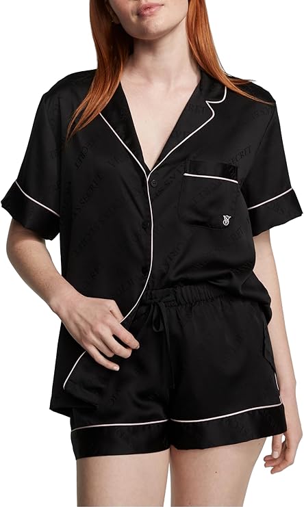 Satin Pajama Set, Short Sleeve Button Down & Shorts, Pajamas for Women - MDCURVE