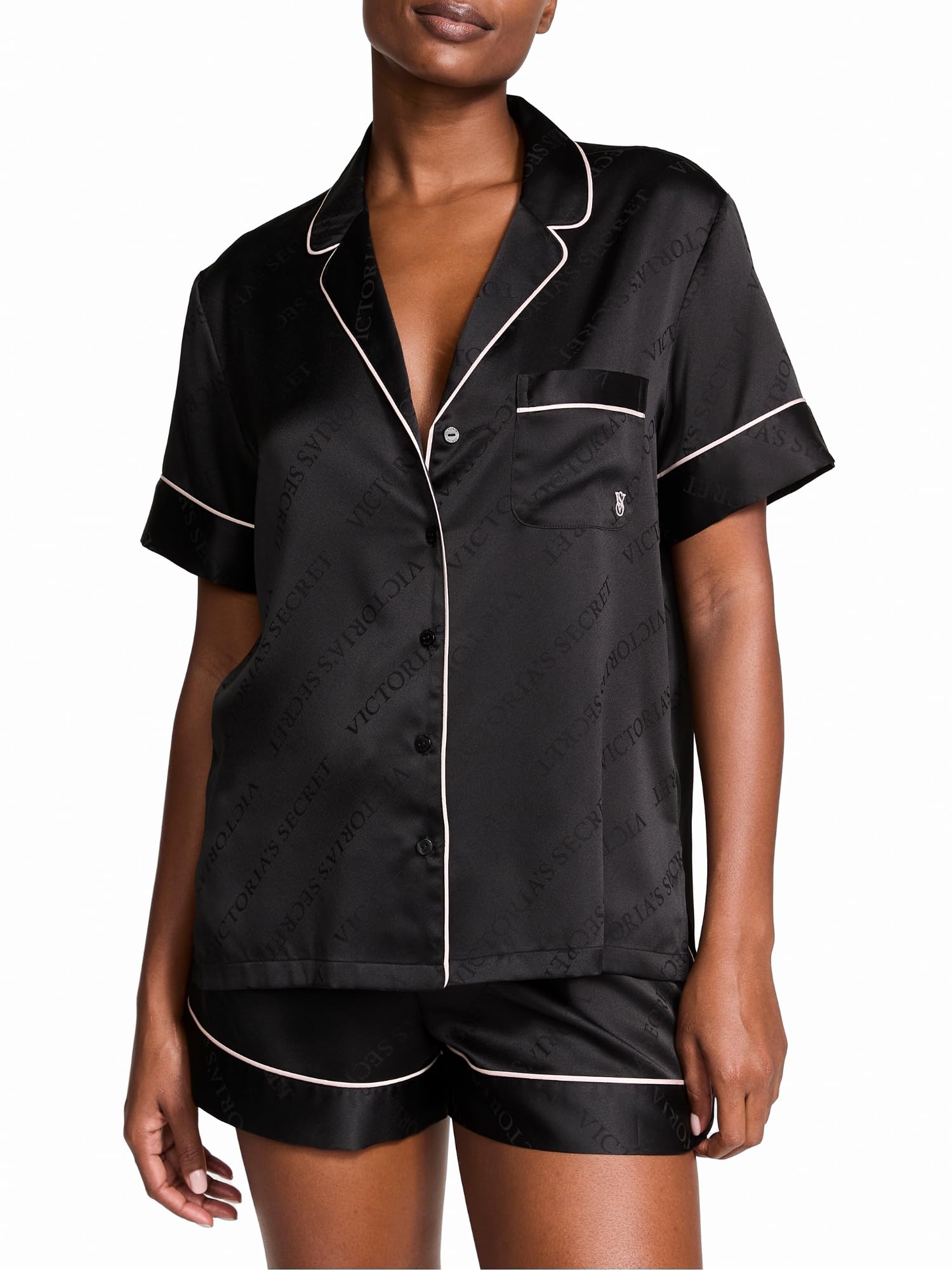Satin Pajama Set, Short Sleeve Button Down & Shorts, Pajamas for Women - MDCURVE