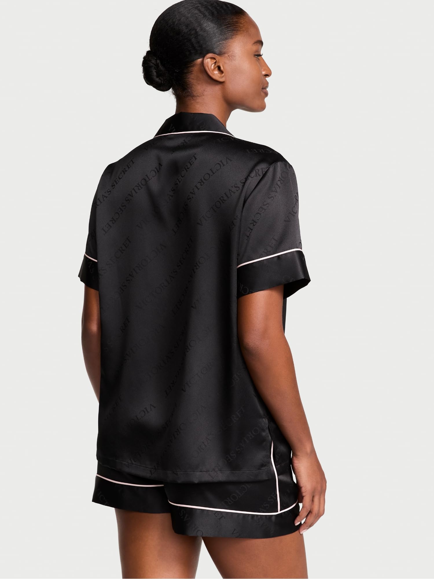 Satin Pajama Set, Short Sleeve Button Down & Shorts, Pajamas for Women - MDCURVE