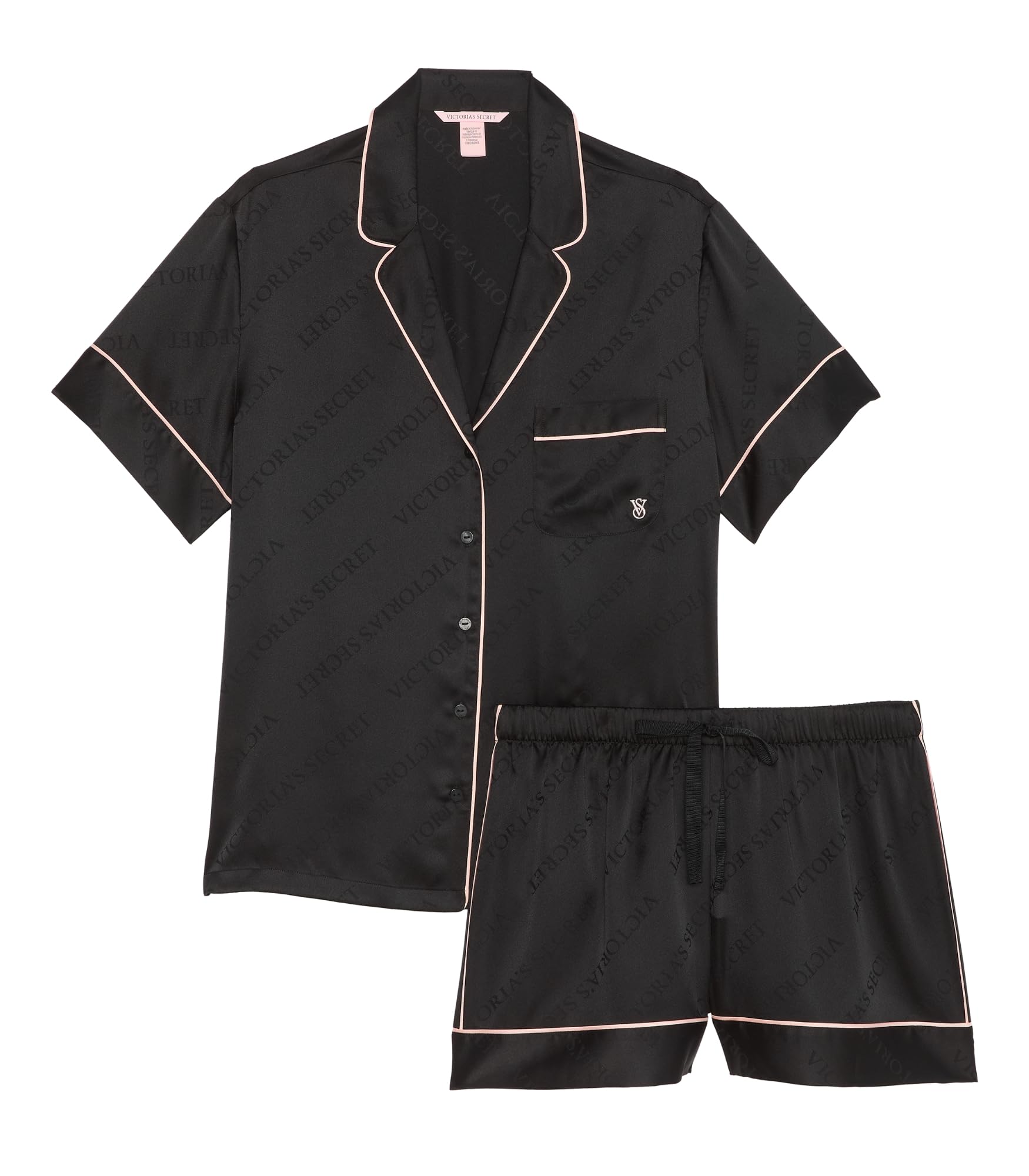 Satin Pajama Set, Short Sleeve Button Down & Shorts, Pajamas for Women - MDCURVE