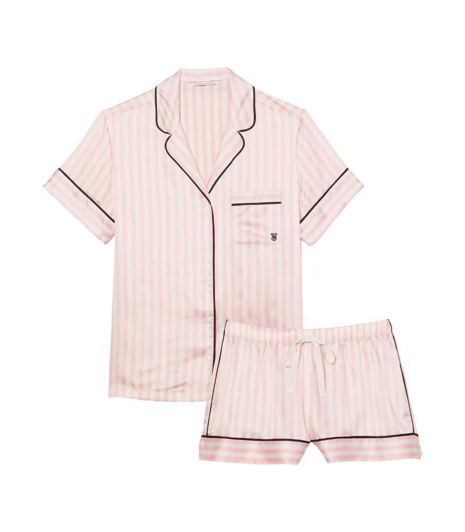 Satin Pajama Set, Short Sleeve Button Down & Shorts, Pajamas for Women - MDCURVE