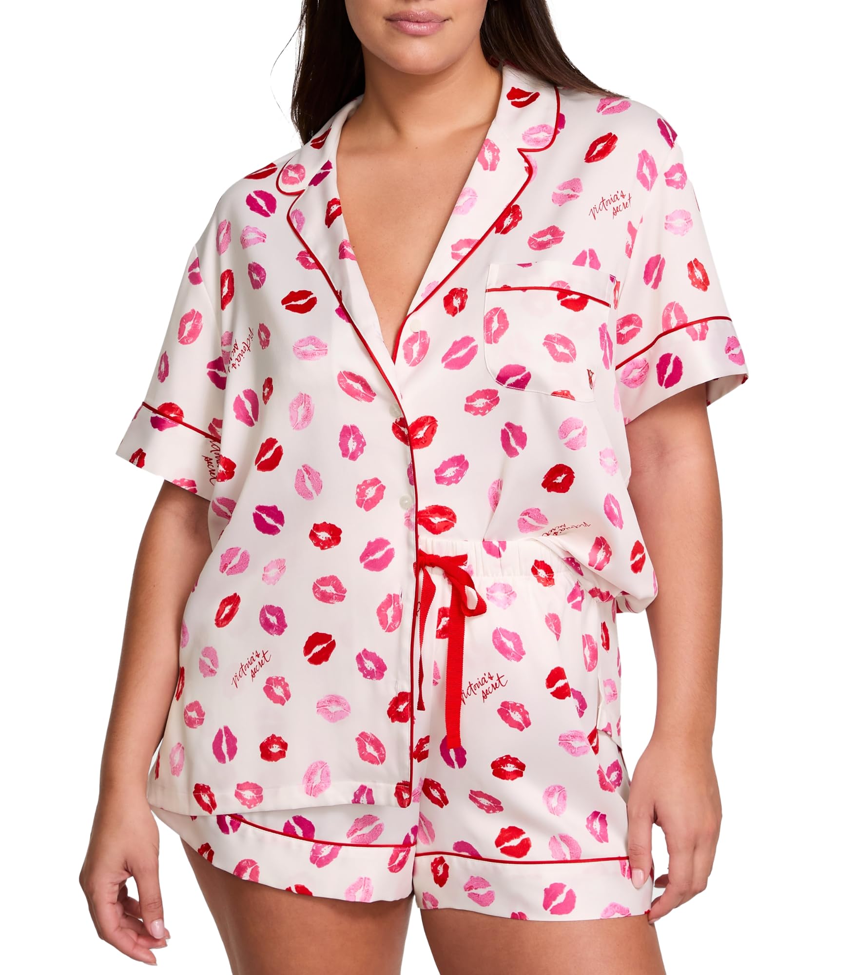 Satin Pajama Set, Short Sleeve Button Down & Shorts, Pajamas for Women - MDCURVE