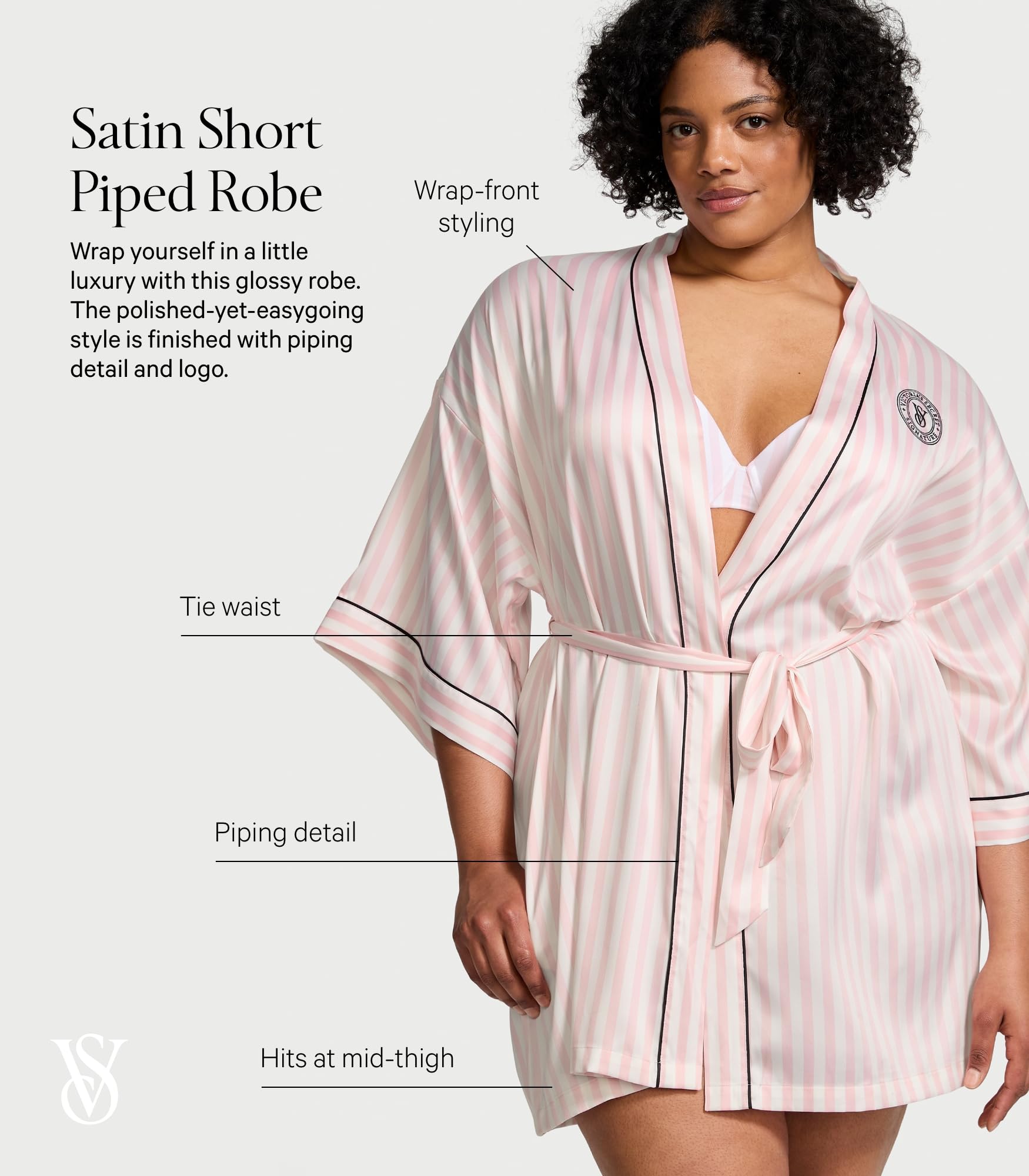 Short Satin Piped Robe - MDCURVE