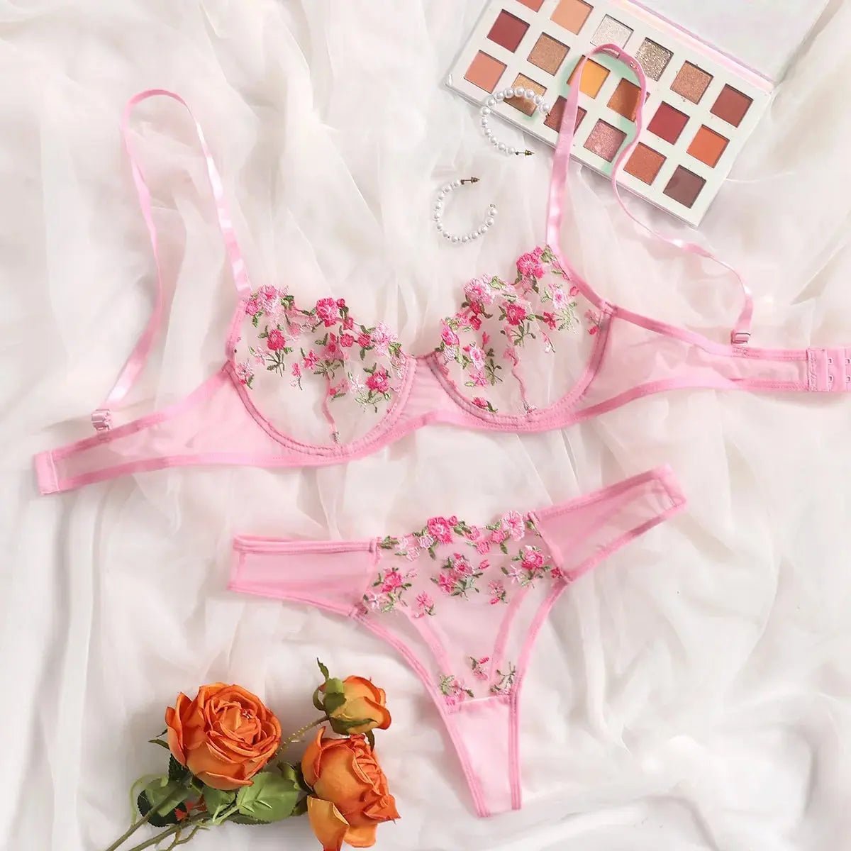 Two - Piece Embroidered Lingerie Set | Sexy Floral Lace Lingerie for Women - MDCURVE