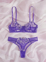 Two - Piece Embroidered Lingerie Set | Sexy Floral Lace Lingerie for Women - MDCURVE