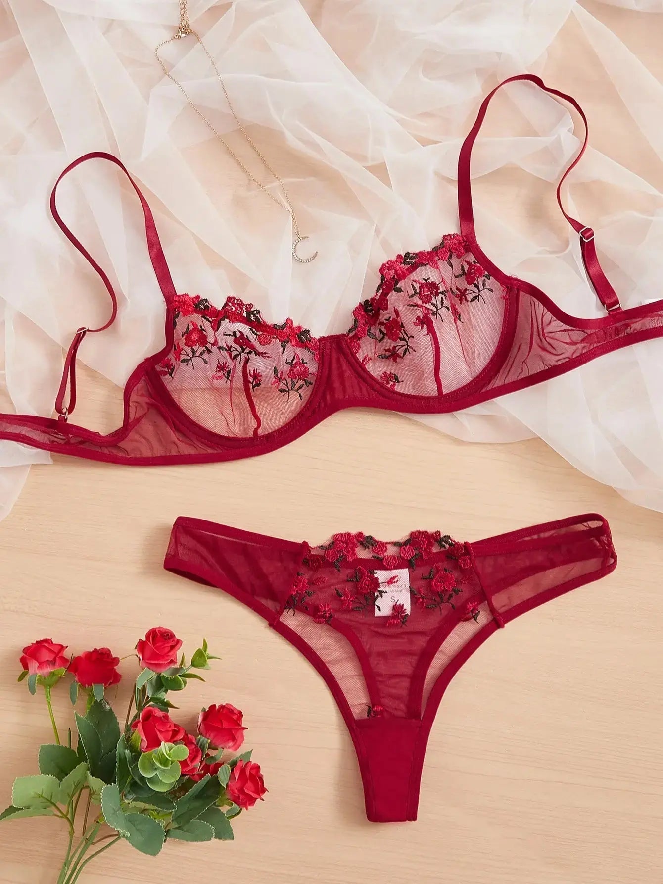 Two - Piece Embroidered Lingerie Set | Sexy Floral Lace Lingerie for Women - MDCURVE