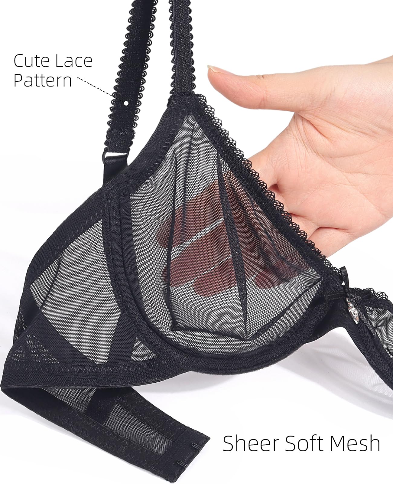 Unlined Bras for Women Sexy See Through Mesh Underwire Plunge Demi Lace Bra - MDCURVE
