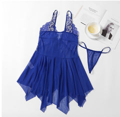 V - Neck Lace Lingerie Set with Open Front Nightie - MDCURVE