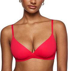 Wireless triangle bralette in red with stretch fabric