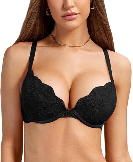 Women's Push Up Lace Bra | Underwire Plunge | Full Coverage Sexy Support - MDCURVE