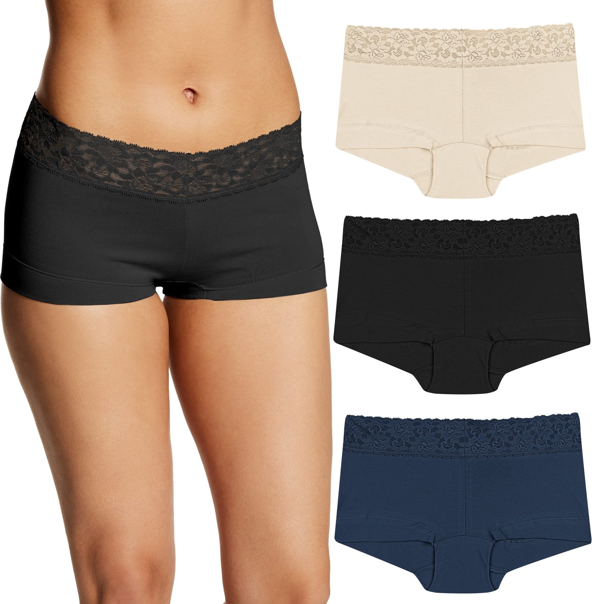 Women's Stretch Cotton Boyshort Underwear | Seamless Comfort Panties | Soft Full - Coverage Briefs 3 - Pack - MDCURVE