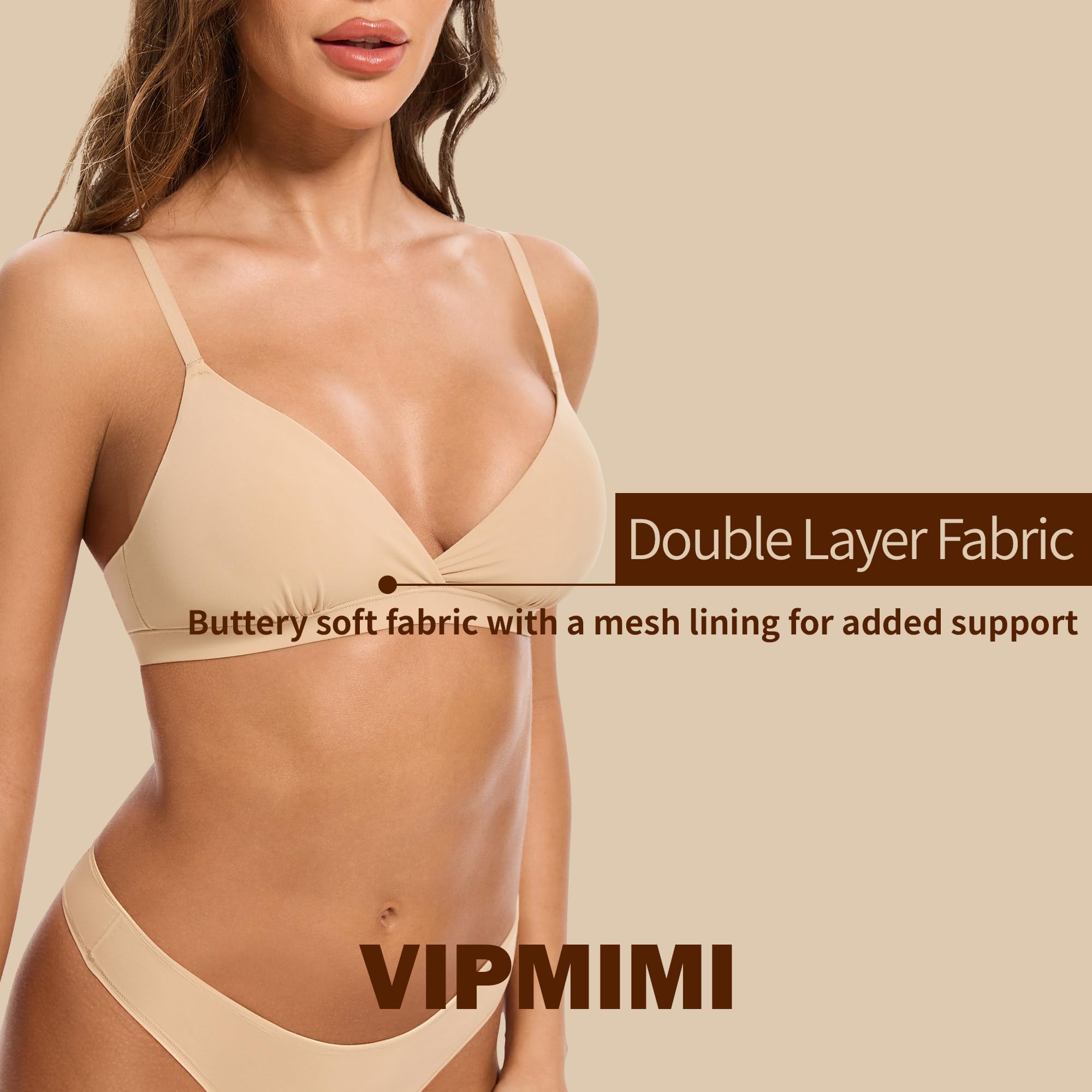 Women's Triangle Bralette Plunge Unlined Seamless Bra No Underwire Sexy Comfortable T-Shirt Everyday Bra - MDCURVE