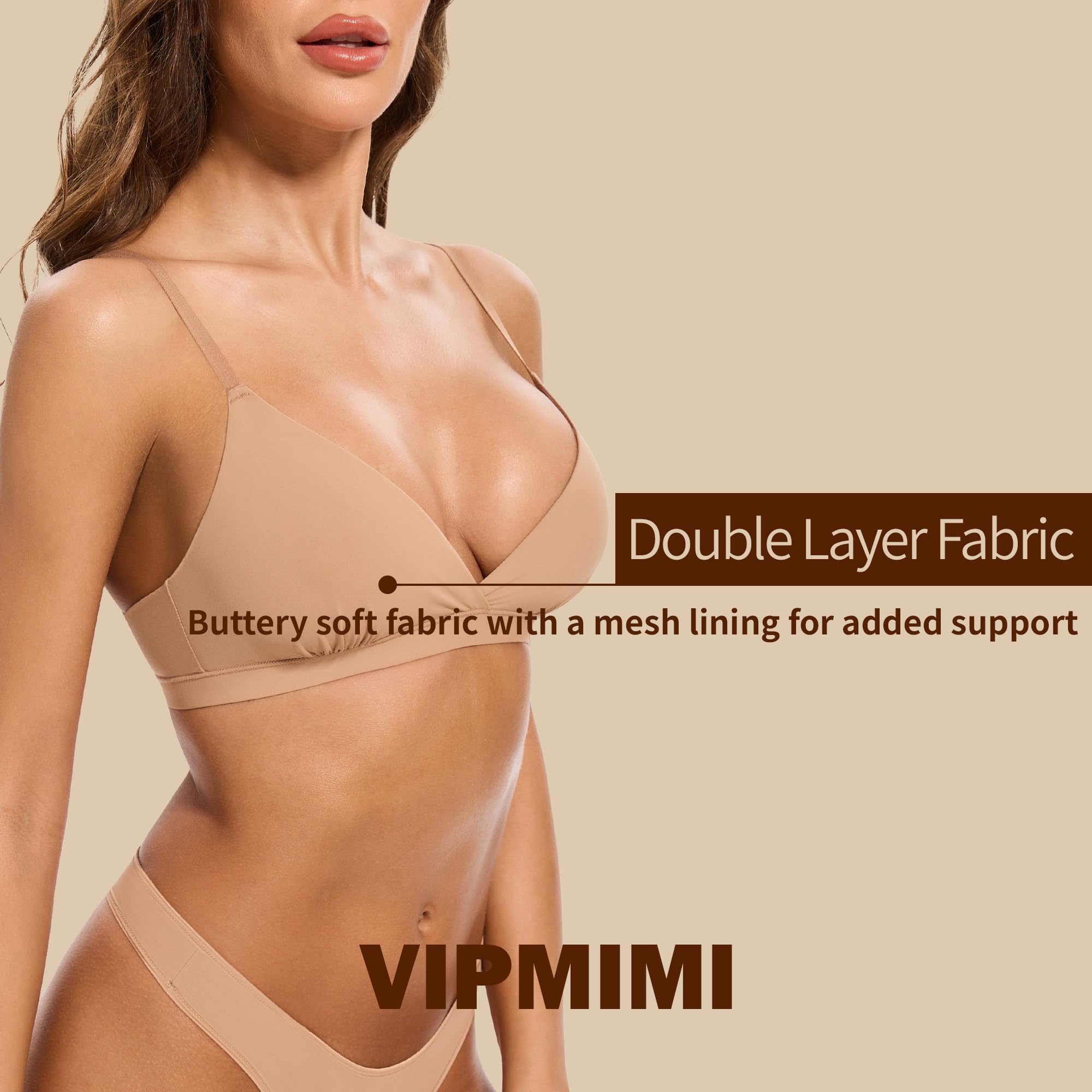 Women's Triangle Bralette Plunge Unlined Seamless Bra No Underwire Sexy Comfortable T-Shirt Everyday Bra - MDCURVE