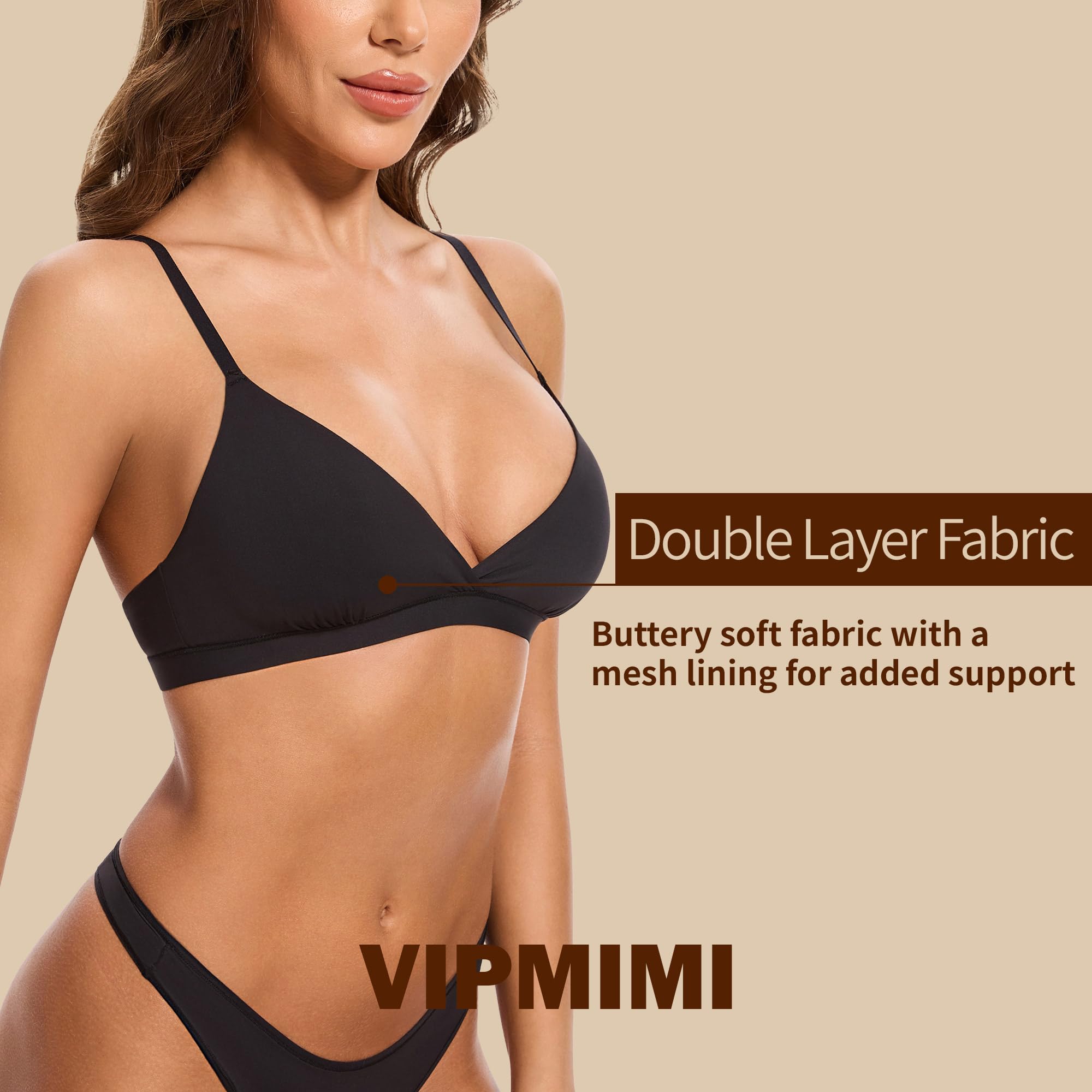 Women's Triangle Bralette Plunge Unlined Seamless Bra No Underwire Sexy Comfortable T-Shirt Everyday Bra - MDCURVE
