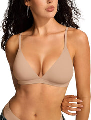 Womens Wireless Triangle Bralette Plunge Unlined Seamless Bras No Underwire Sexy Comfortable Unpadded Everyday Bra - MDCURVE