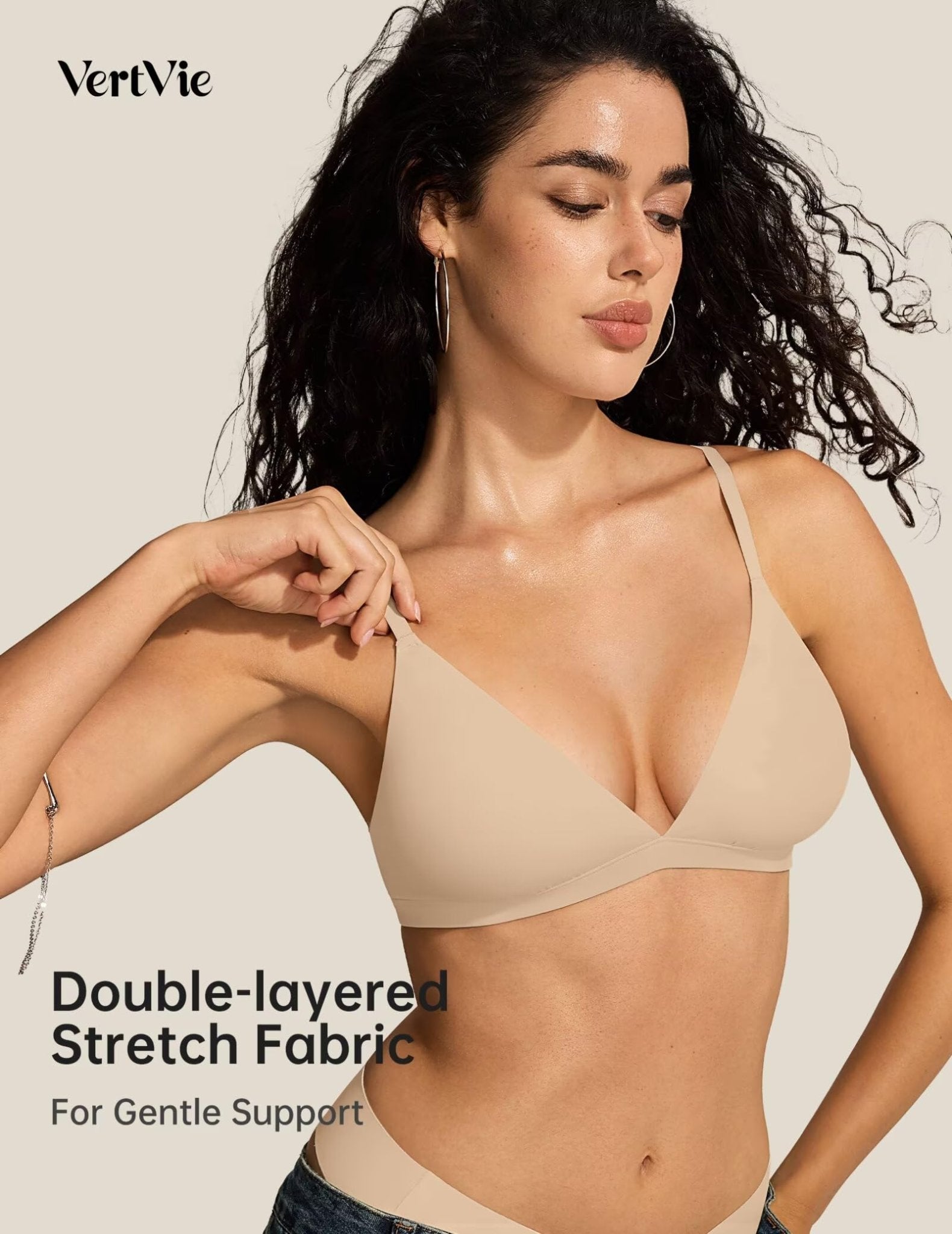 Womens Wireless Triangle Bralette Plunge Unlined Seamless Bras No Underwire Sexy Comfortable Unpadded Everyday Bra - MDCURVE