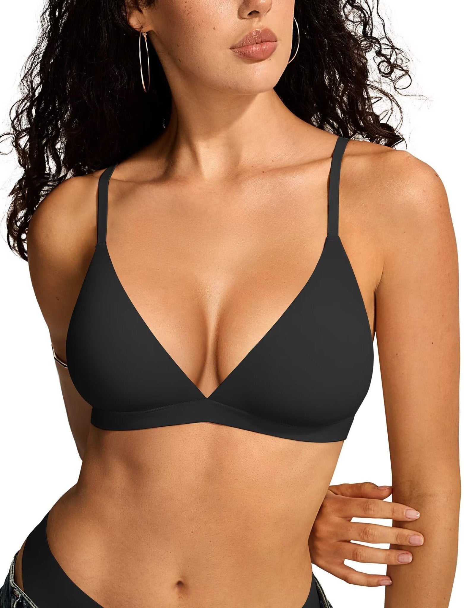 Womens Wireless Triangle Bralette Plunge Unlined Seamless Bras No Underwire Sexy Comfortable Unpadded Everyday Bra - MDCURVE